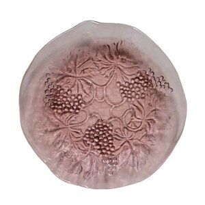 Pink Glass Plate with Embossed Grapes and Leaves 9 Diameter Wavy
